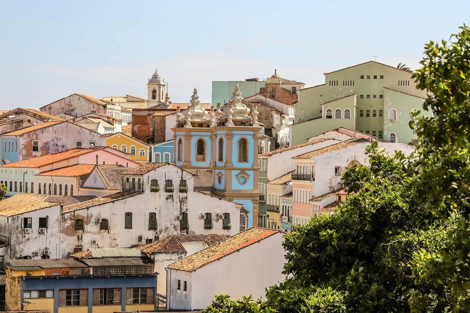 The colonial churches and painted houses of the Pelourinho, the old centre of Salvador da Bahia