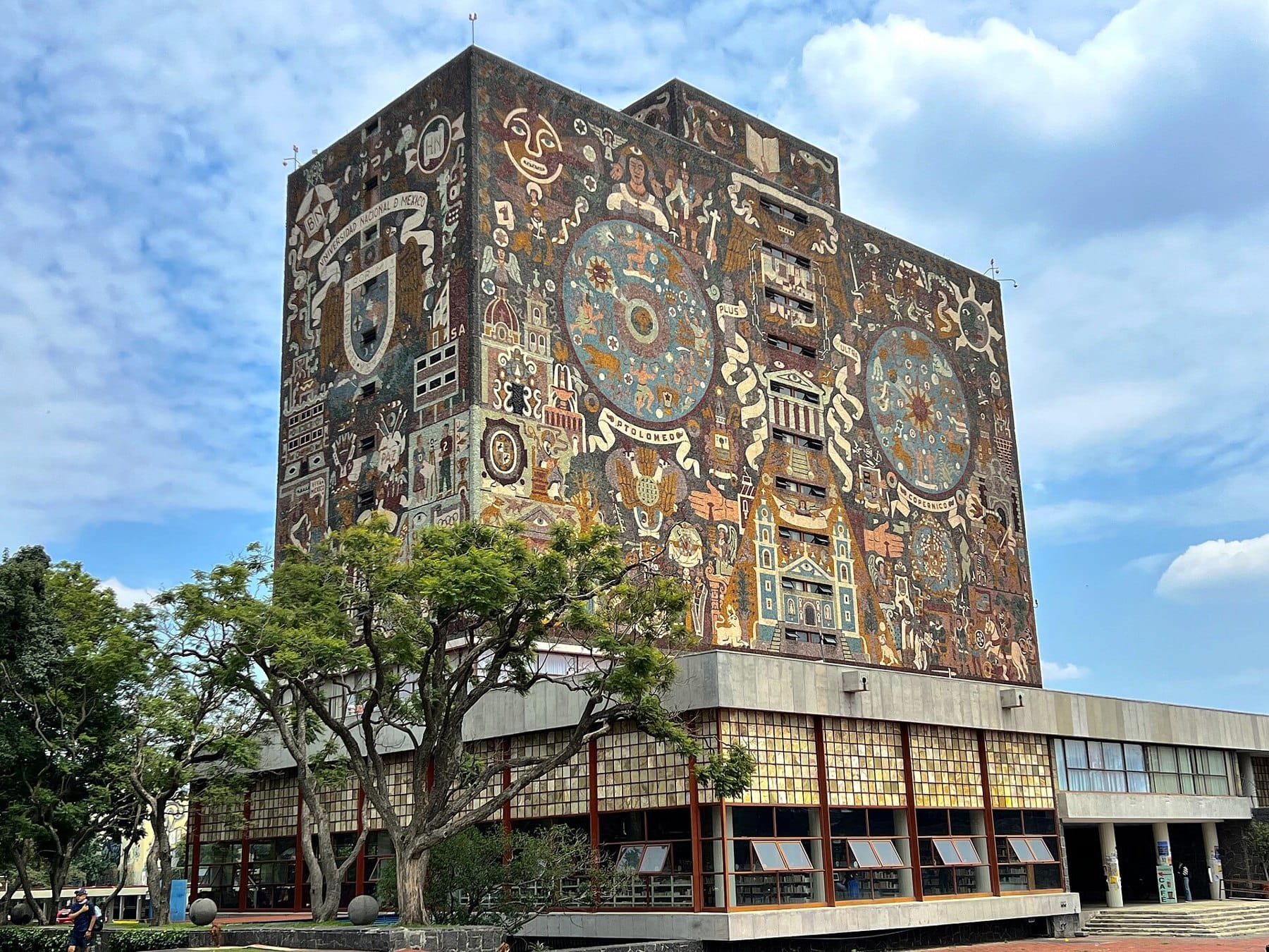 The mosaic-covered Central Library at the National Autonomous University of Mexico