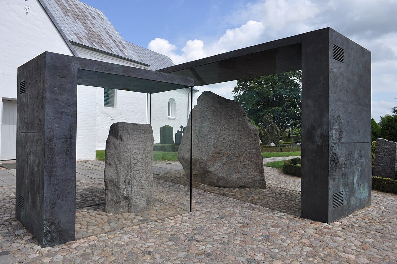 The two Jelling stones, the earliest written record of the name Denmark