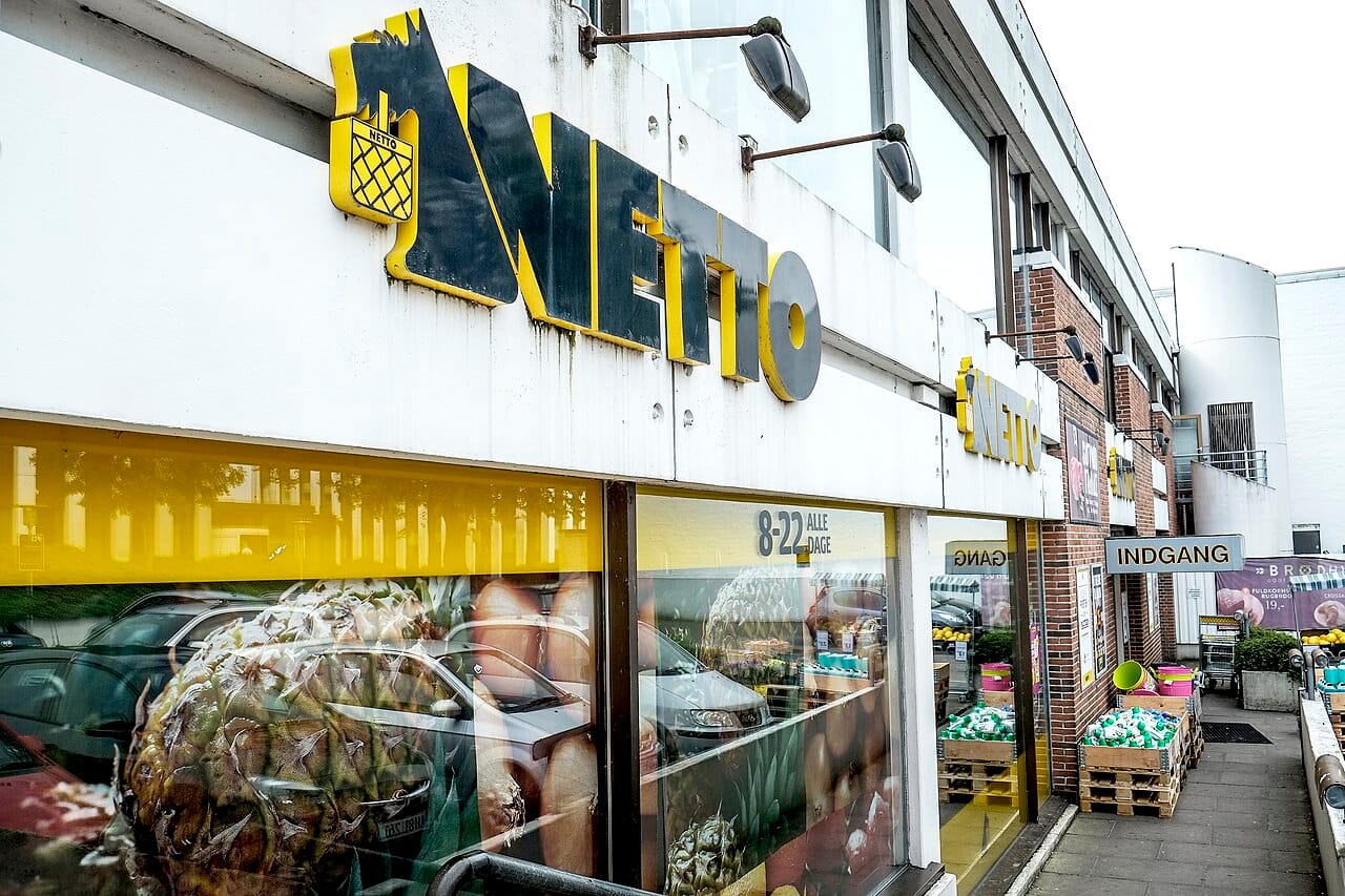 The yellow front of a Netto, the supermarket on almost every Danish high street