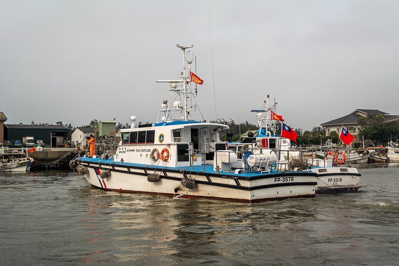 A coast guard patrol vessel under way offshore