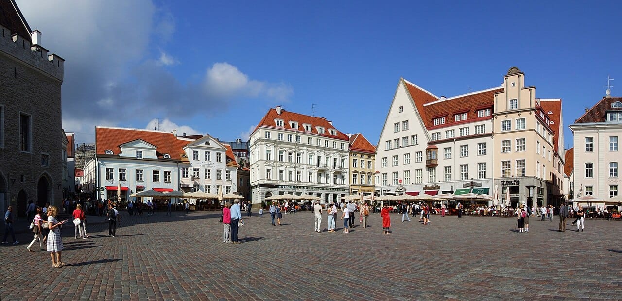 A town hall square, the council building at the head of it