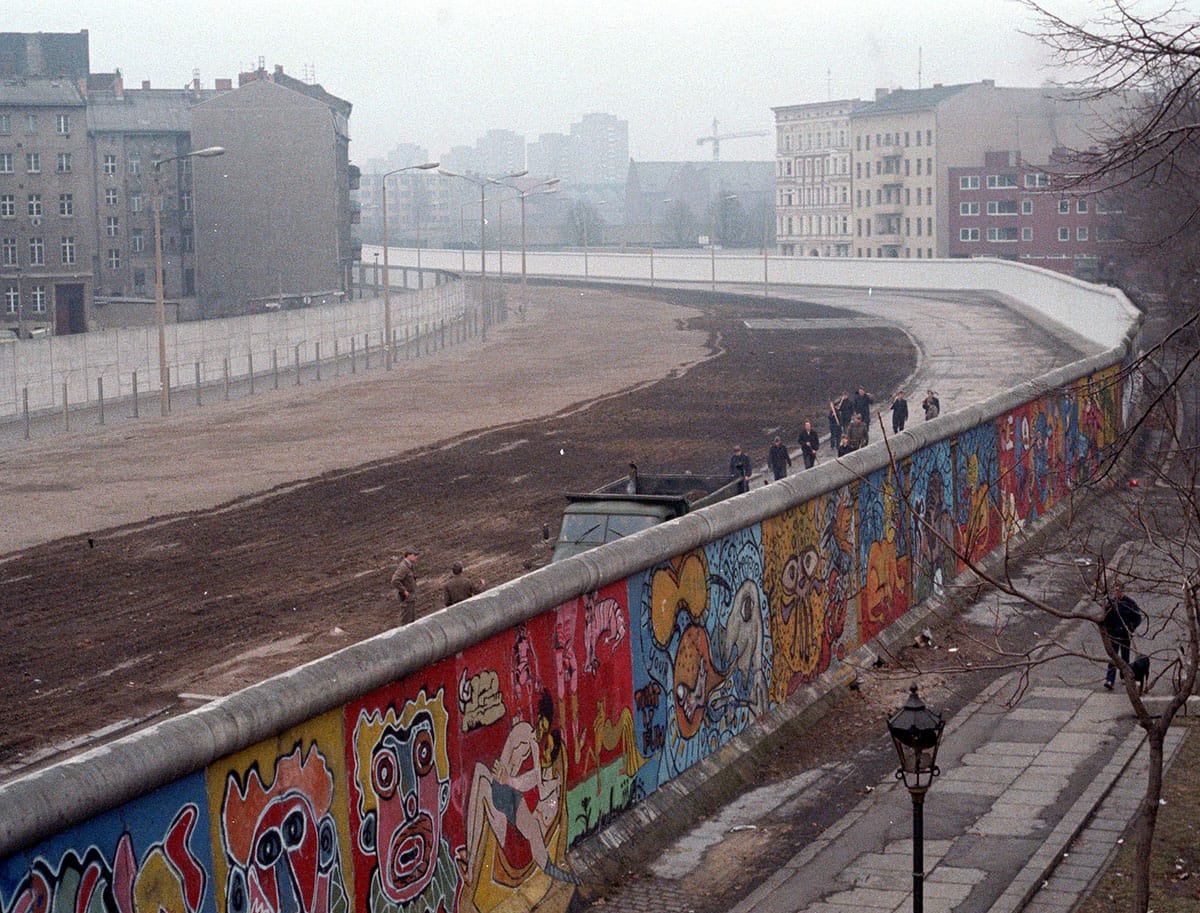 The Berlin Wall and its guarded border strip in 1986