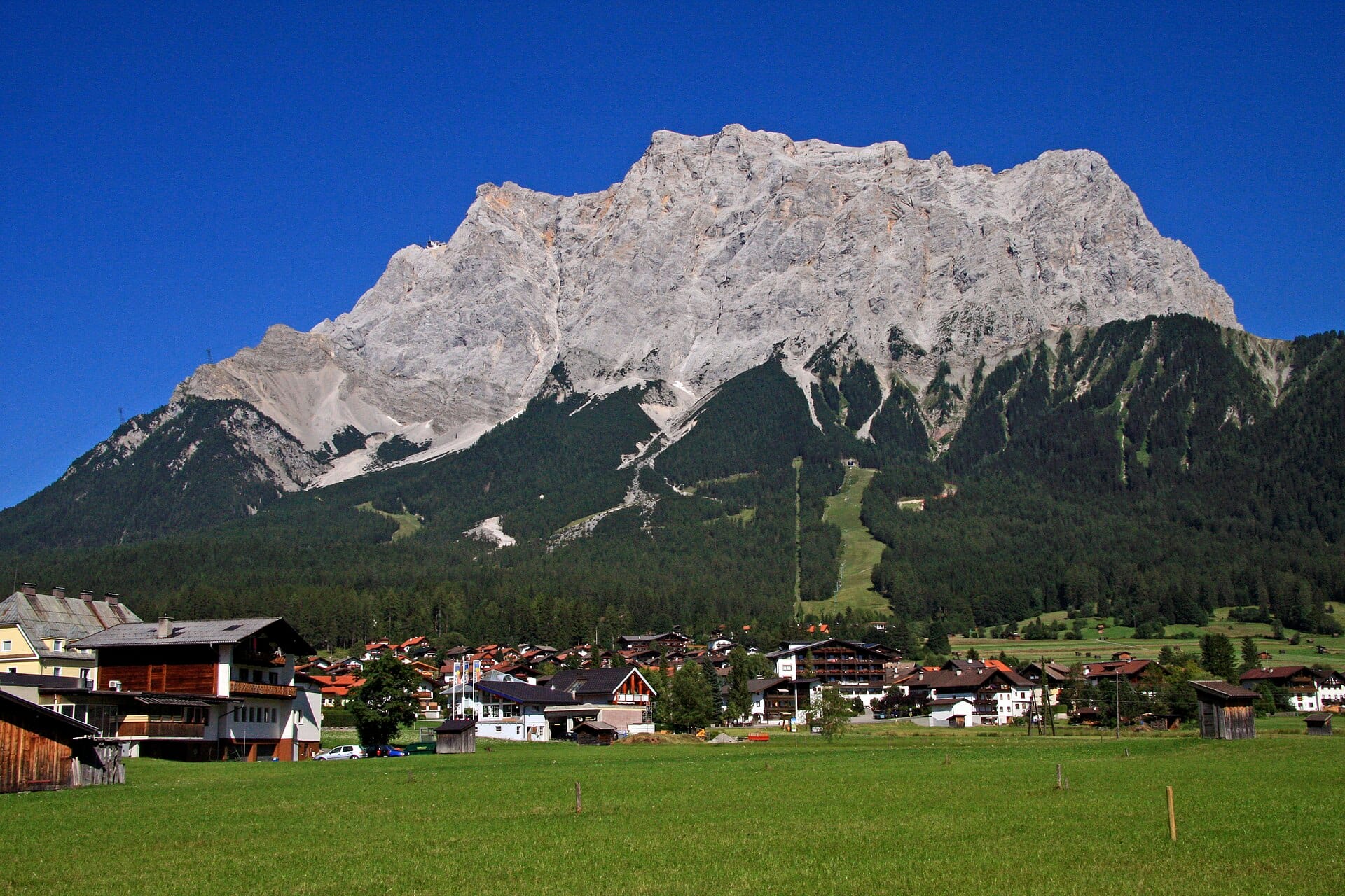 The rocky summit of the Zugspitze in the Bavarian Alps