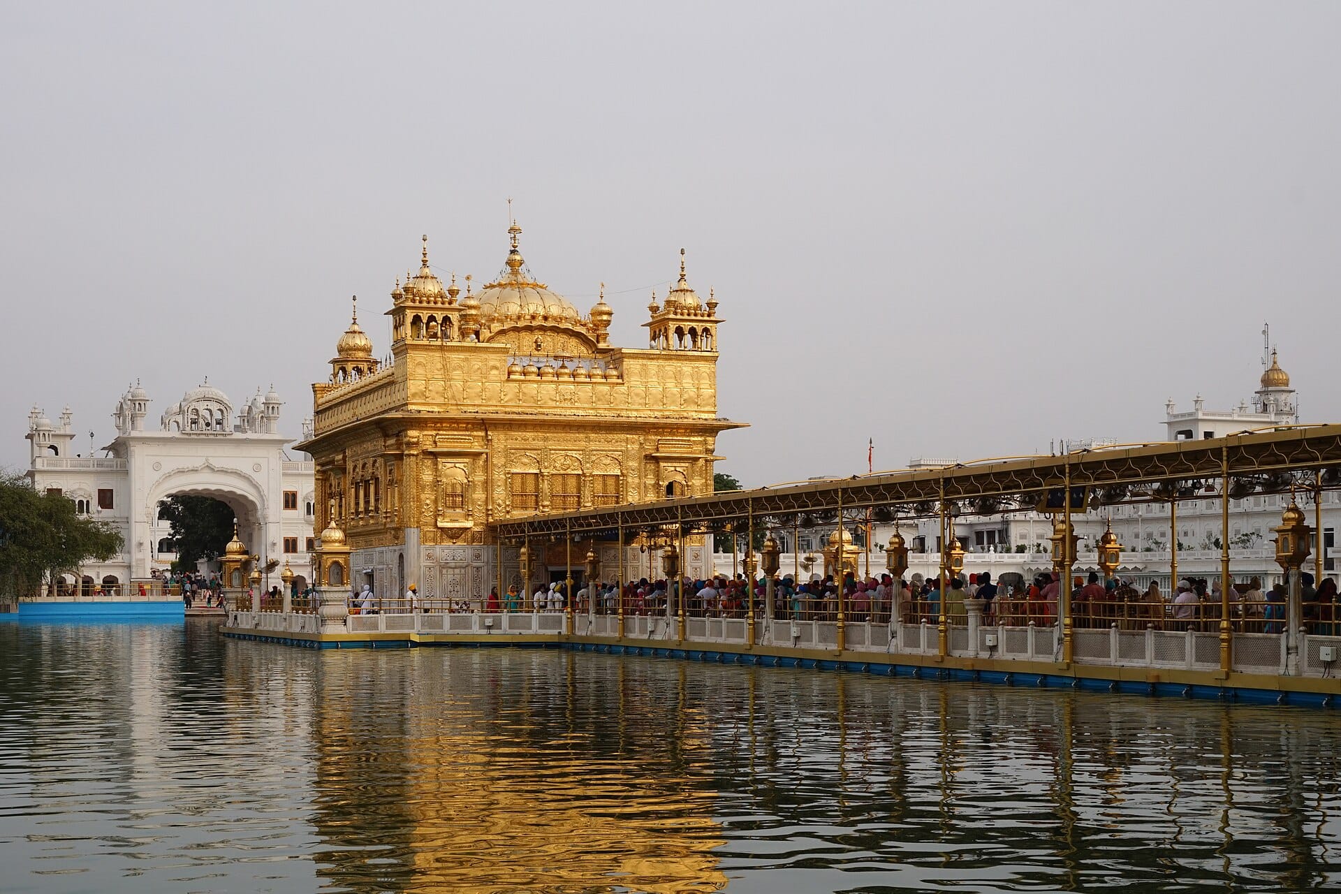 The Golden Temple at Amritsar across its pool