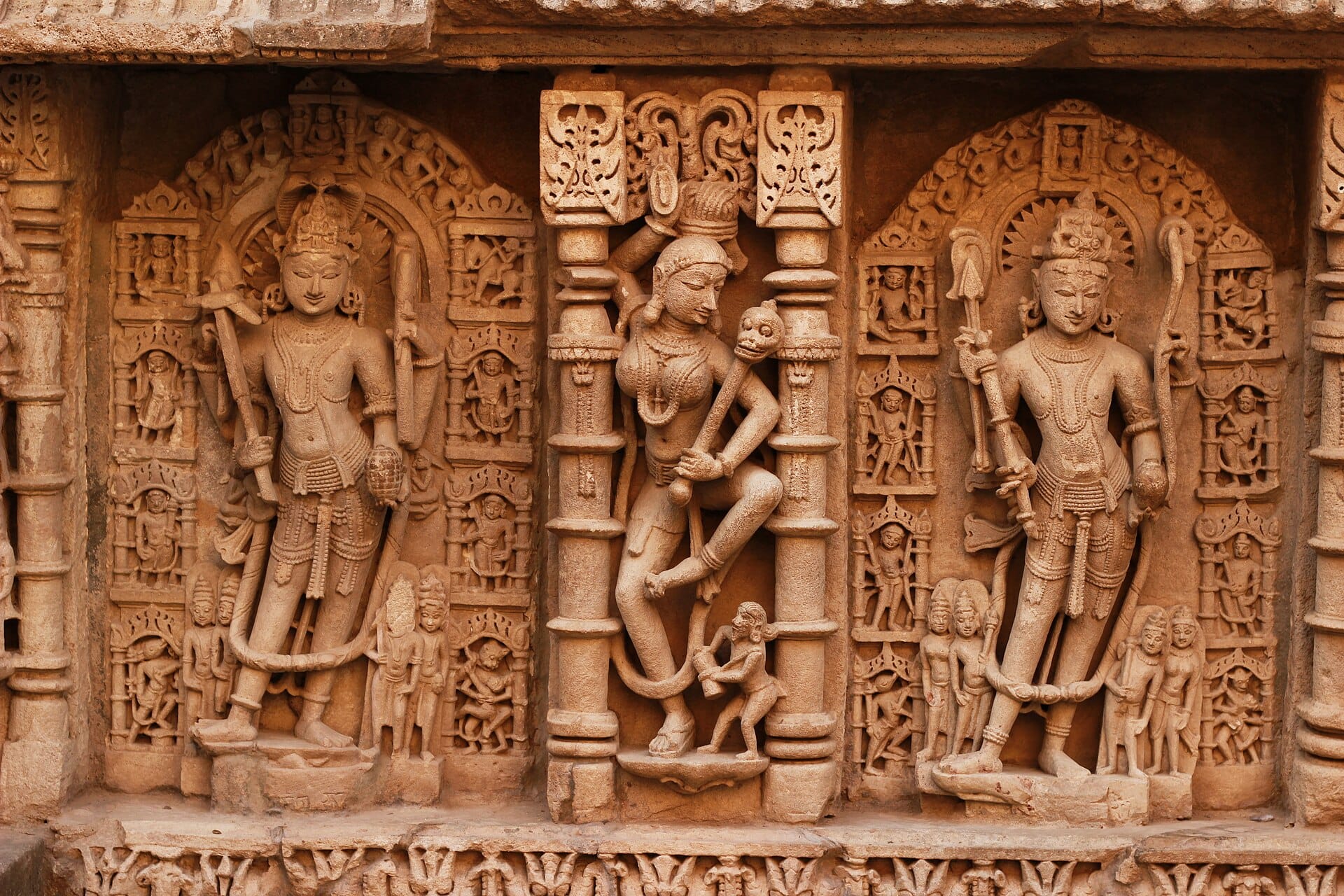 The carved stepped galleries of Rani ki Vav at Patan in Gujarat