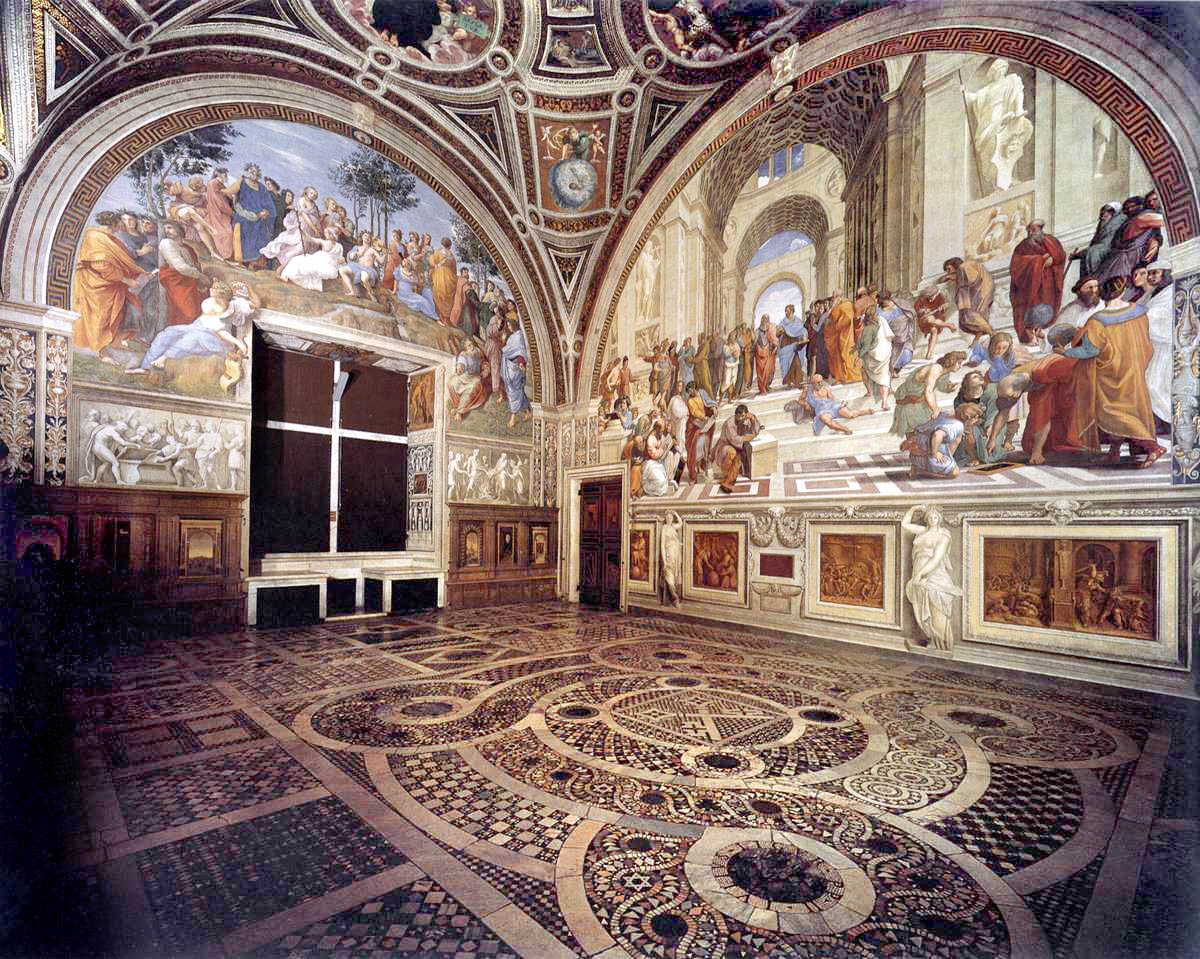 Painted walls and ceiling of the Stanza della Segnatura in the Raphael Rooms