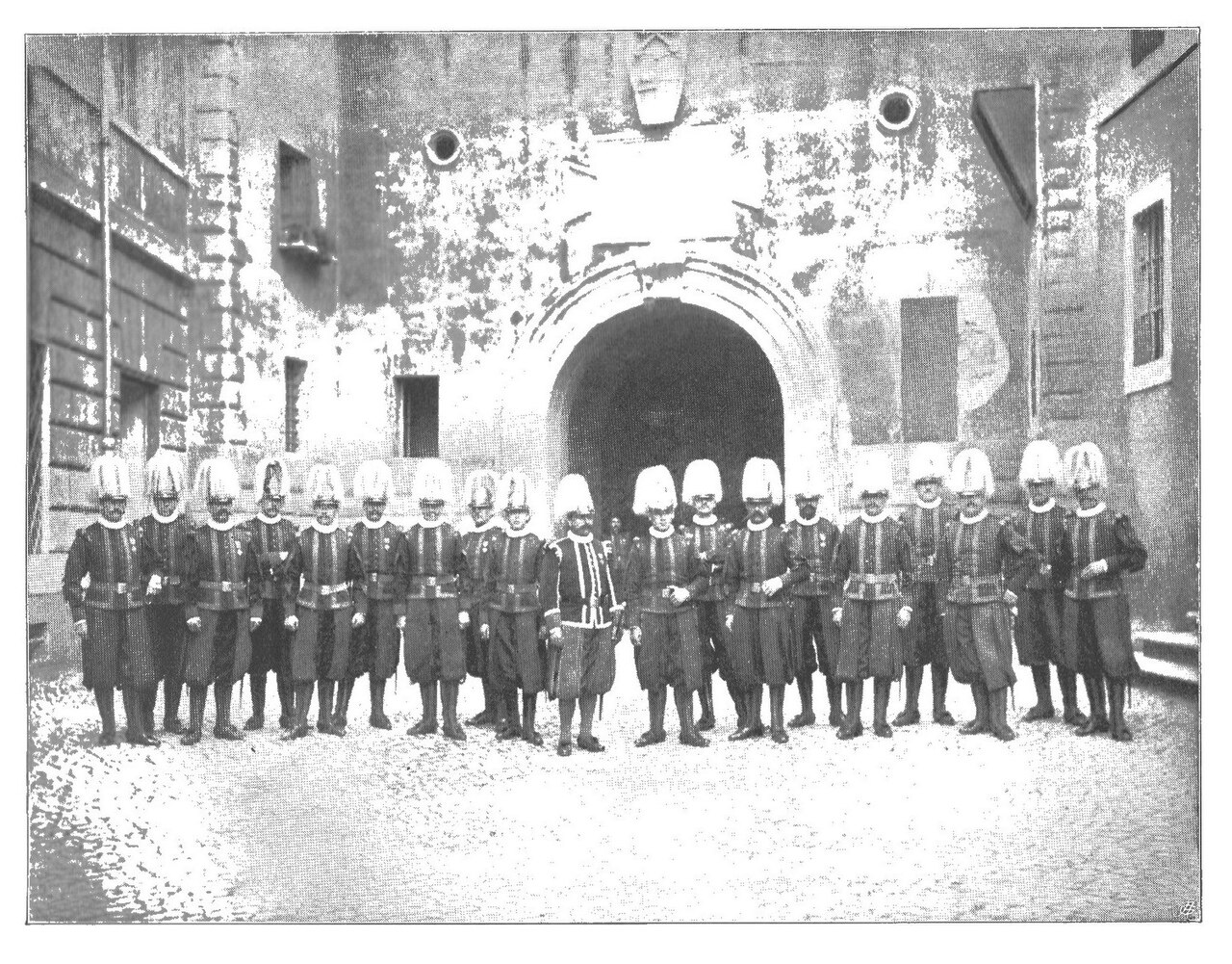 Historic photograph of a Pontifical Swiss Guard group in uniform