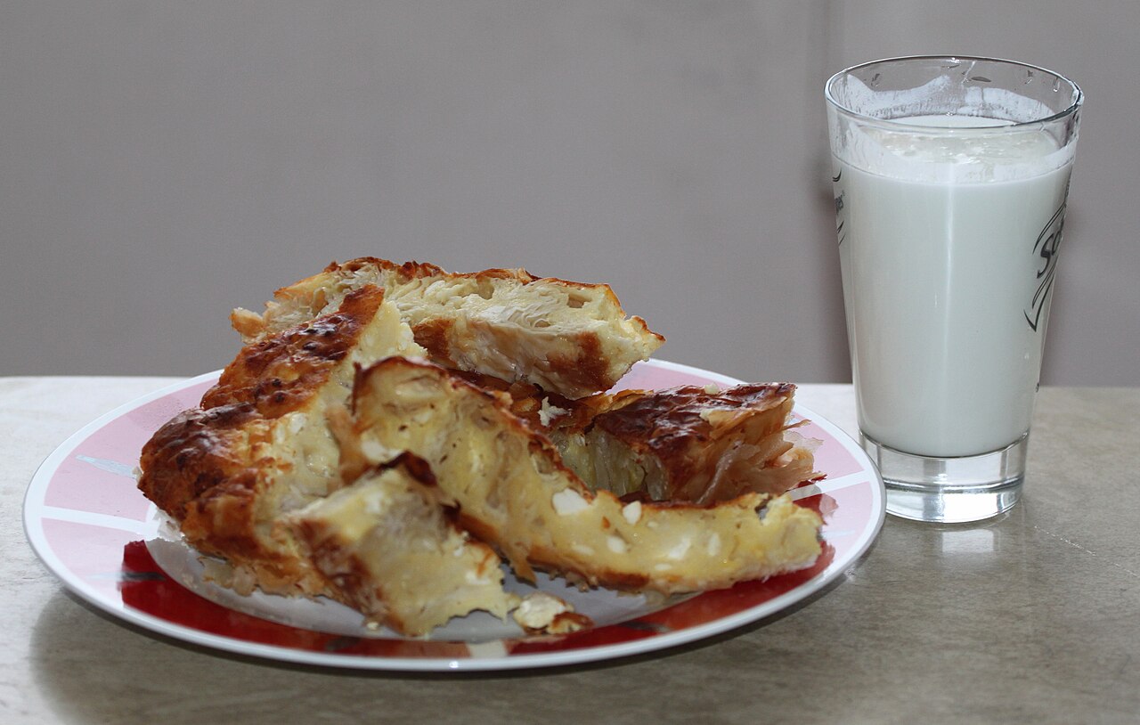 Banitsa pastry served with yoghurt