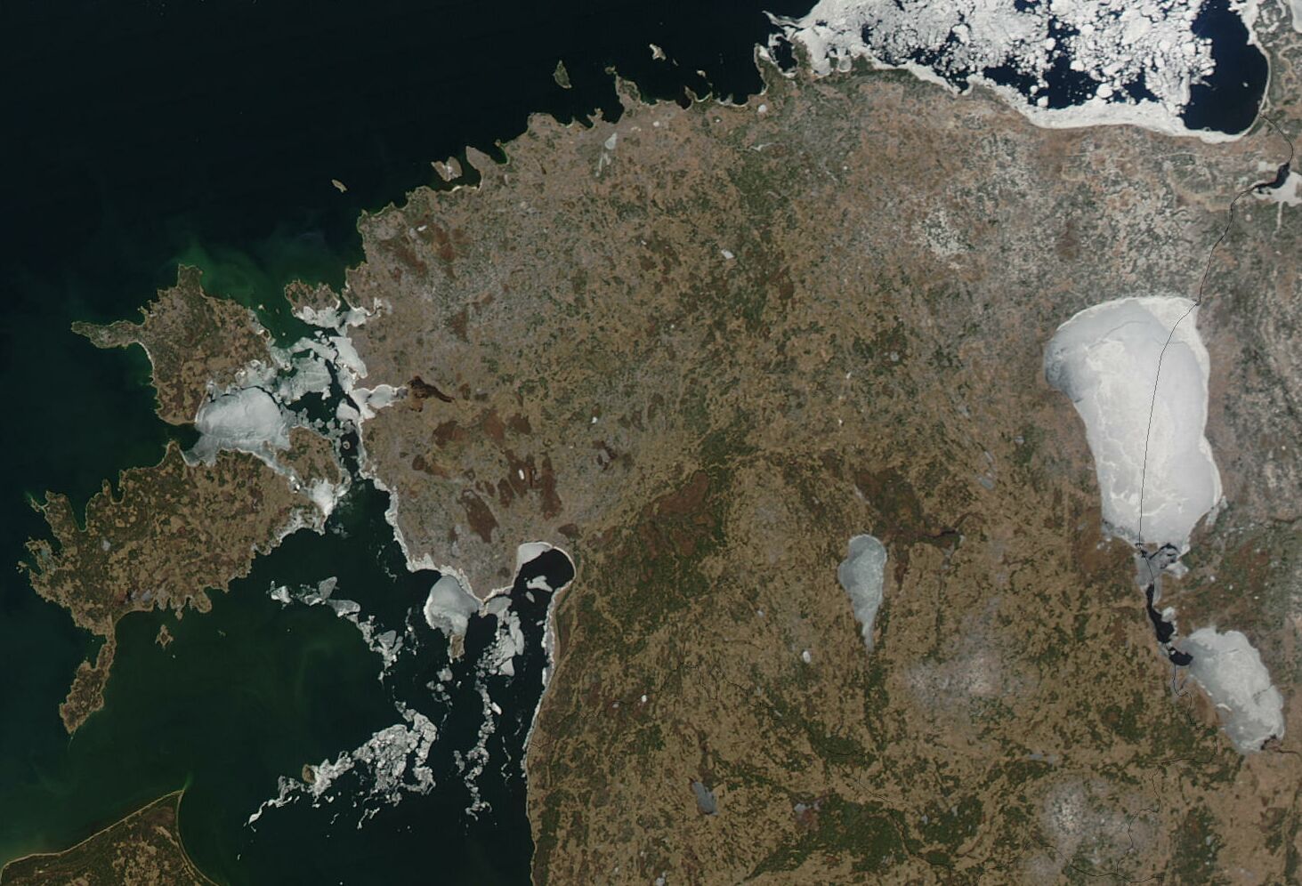 Satellite view of Estonia and its Baltic Sea islands in April 2004