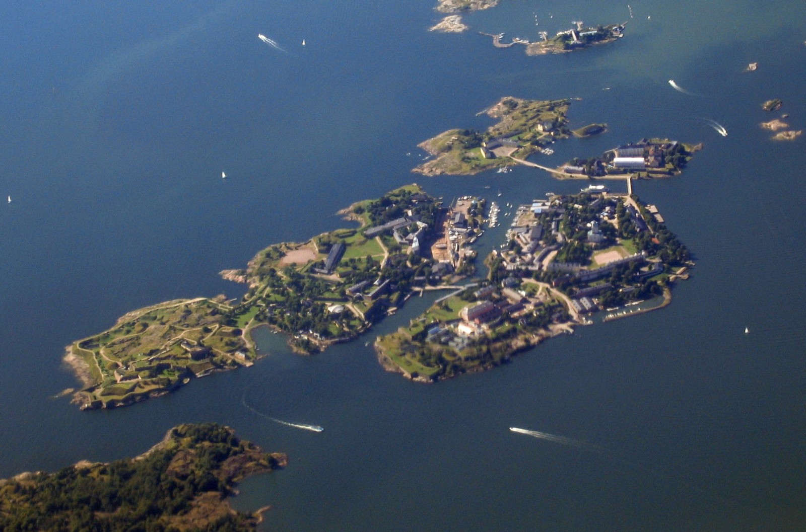 An aerial view of Suomenlinna’s fortress islands off Helsinki