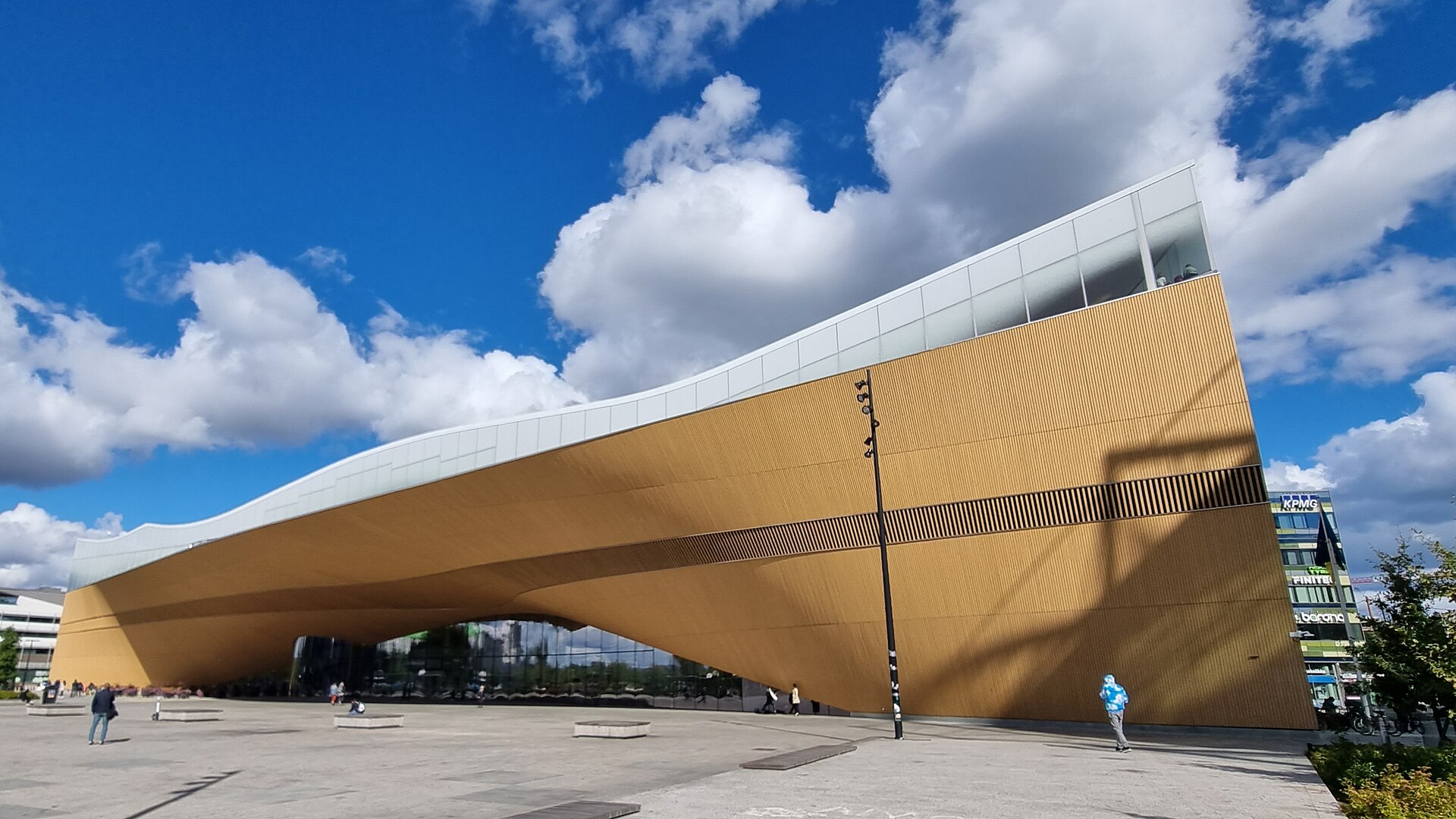 The sweeping wooden facade of Helsinki’s Oodi Central Library