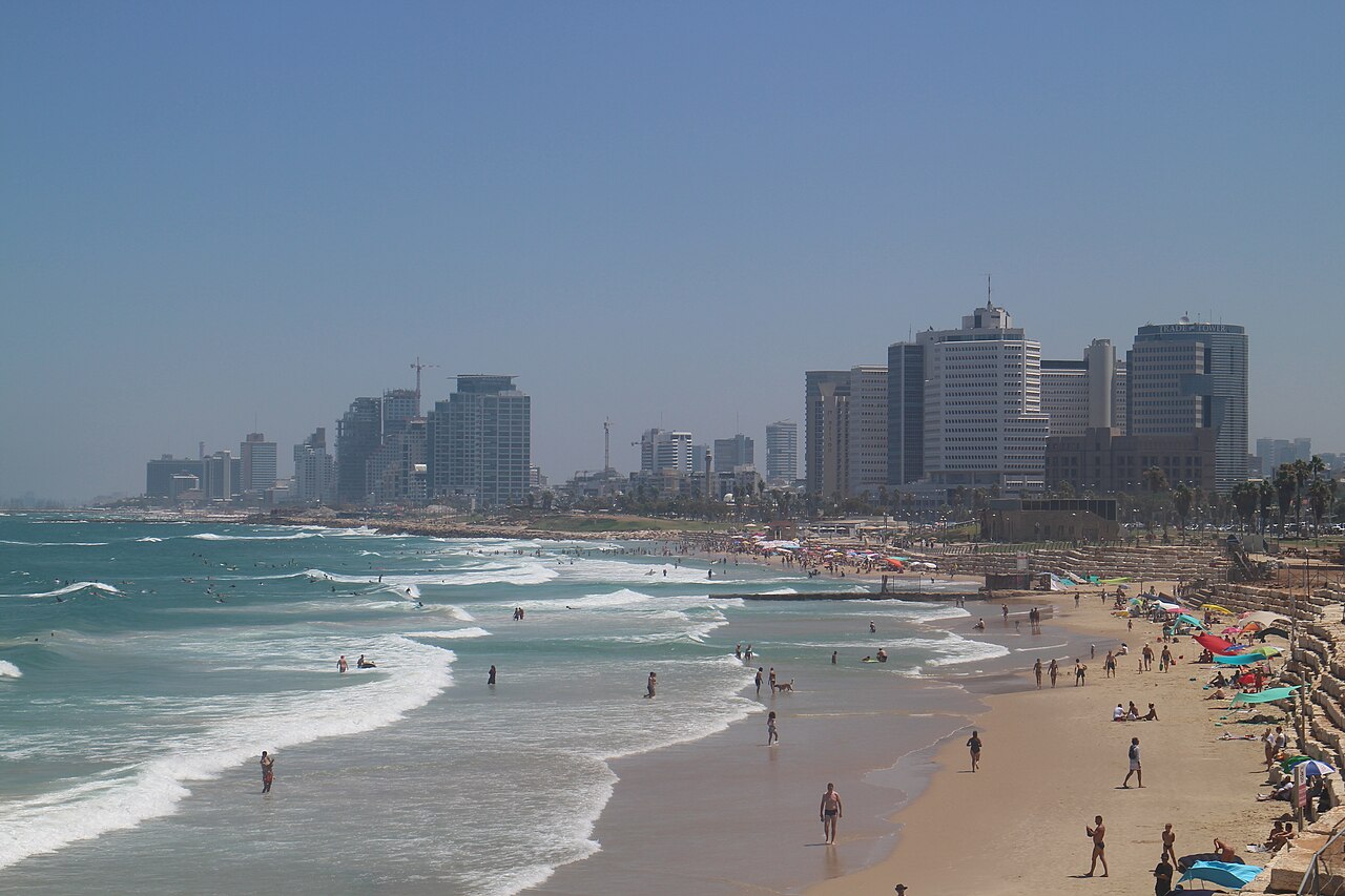 Tel AvivโYafoโs Mediterranean beach and skyline viewed from the coast