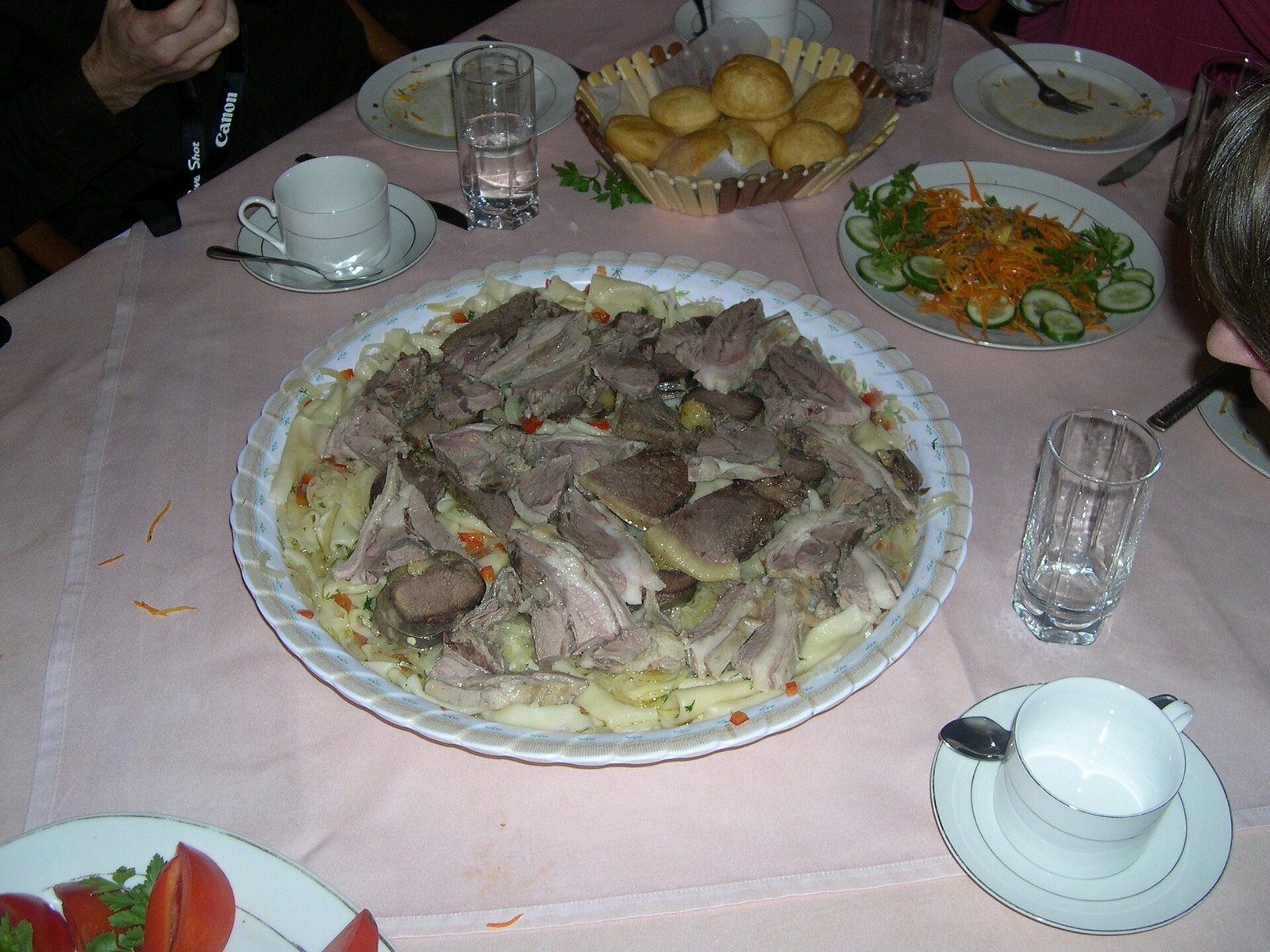 Beshbarmak with meat, onions and broad noodles in Kazakhstan