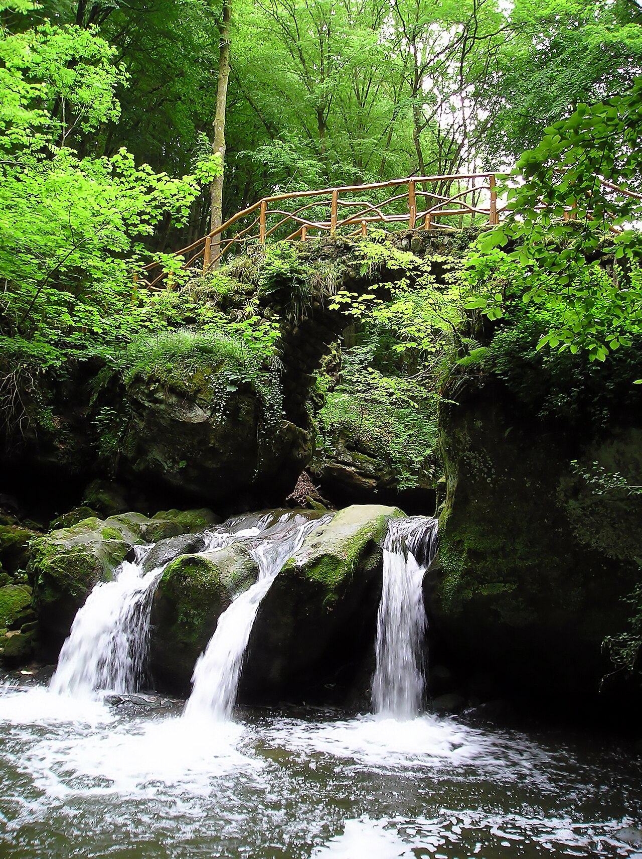 The Schiessentümpel waterfall and stone bridge in the Mullerthal region