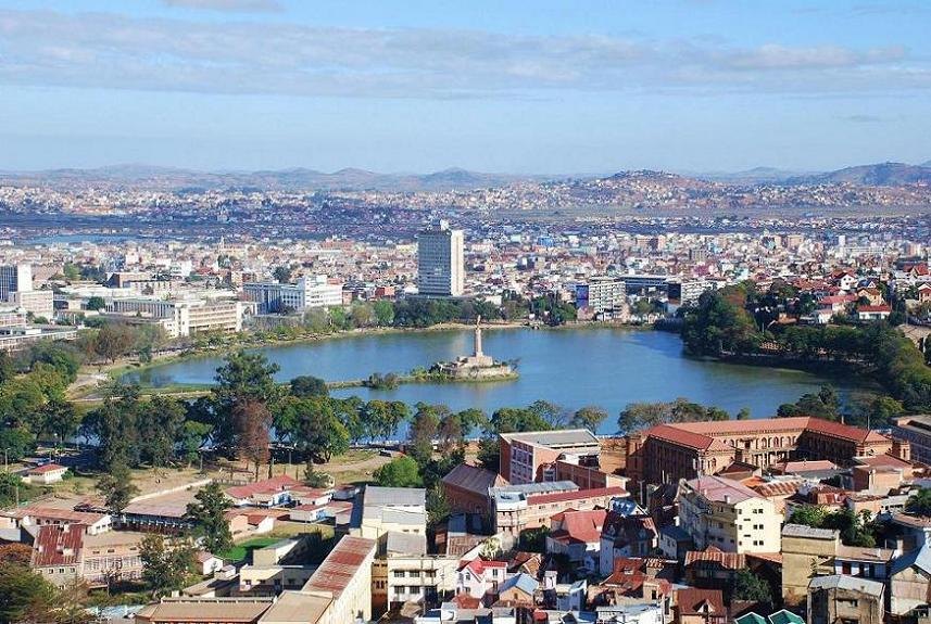 Antananarivo and Lake Anosy seen from the surrounding highlands