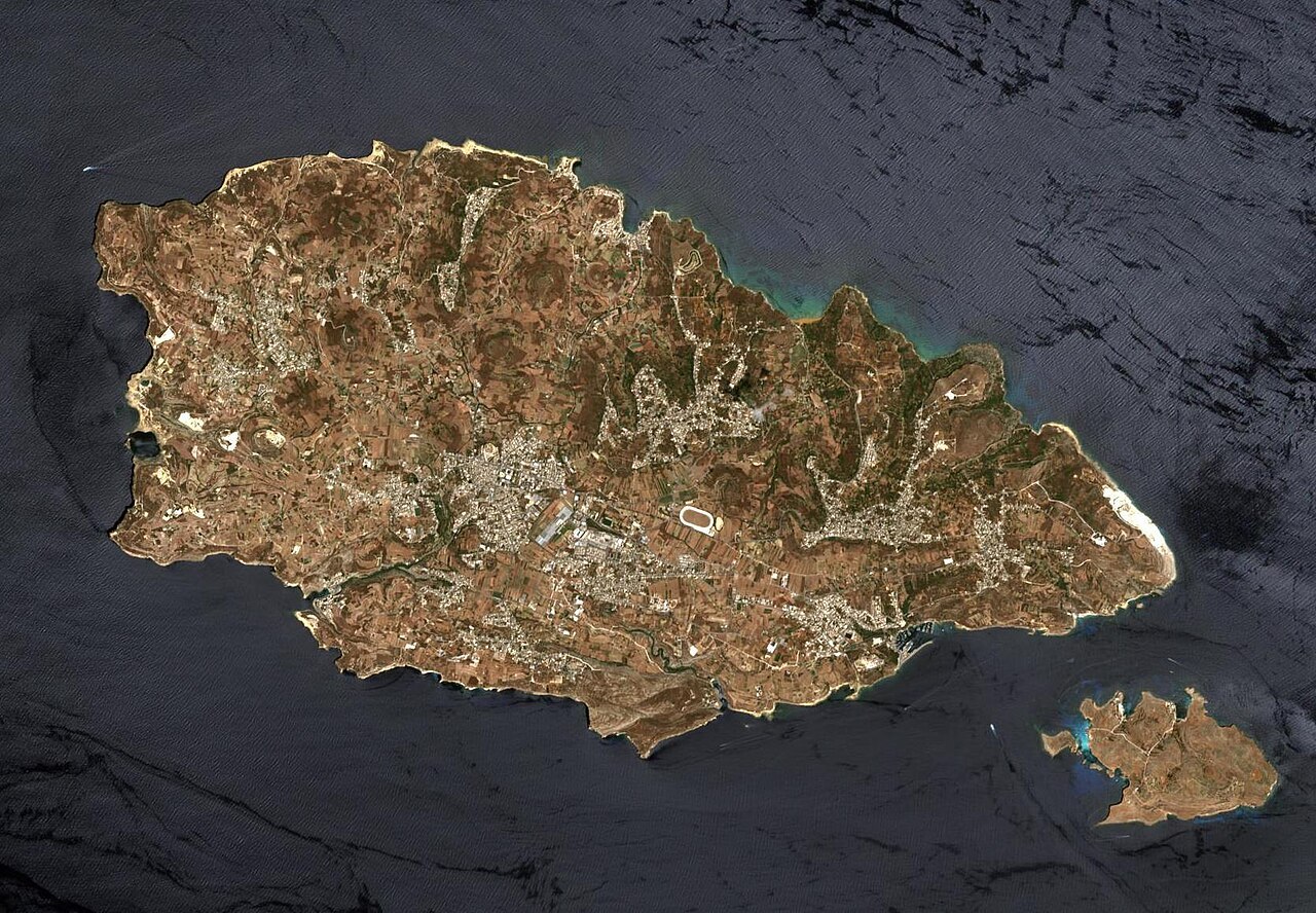 Satellite view of Gozo and Comino in the Mediterranean