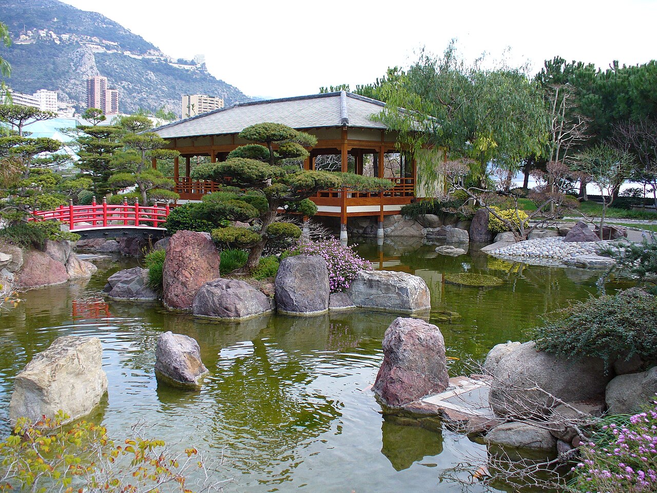 Pond, bridge and planting in Monaco’s Japanese Garden
