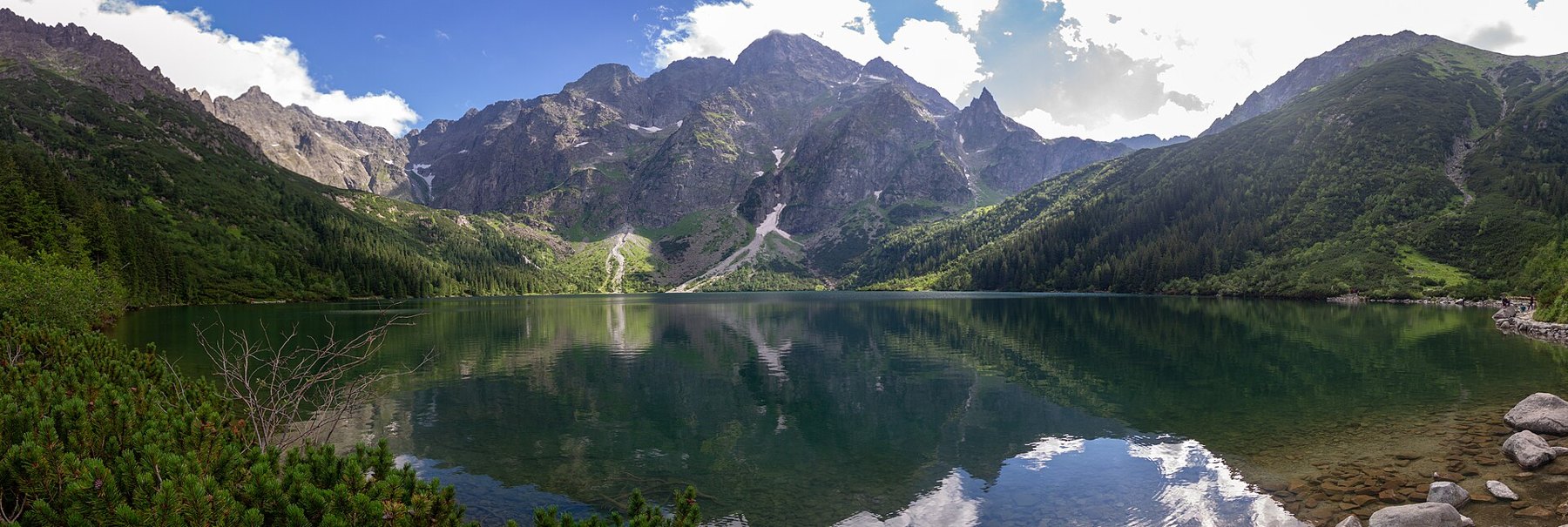 Morskie Oko reflecting the high peaks of the Tatra Mountains in Poland