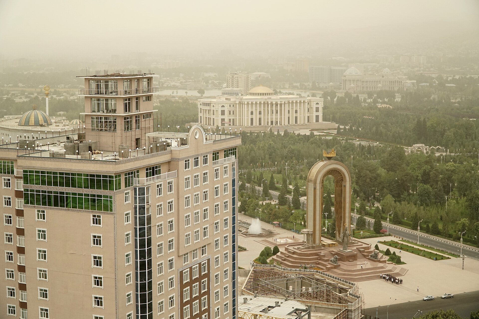 Dousti Square and the Ismoil Somoni monument in central Dushanbe