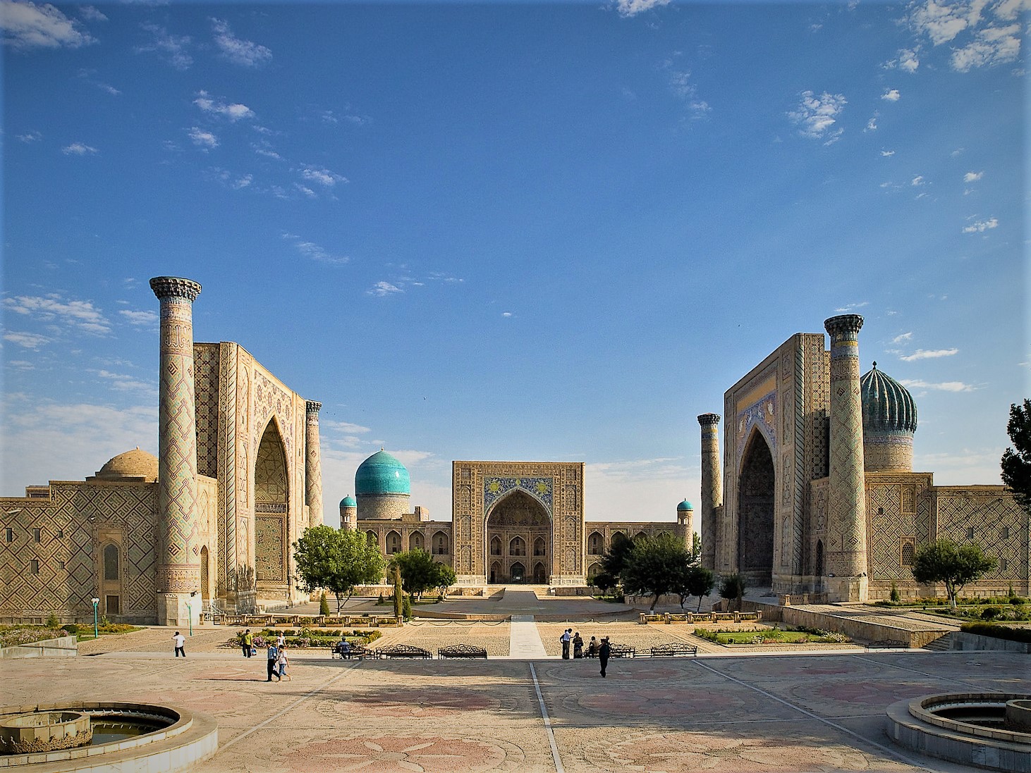 The three tiled madrasas around Registan Square in Samarkand