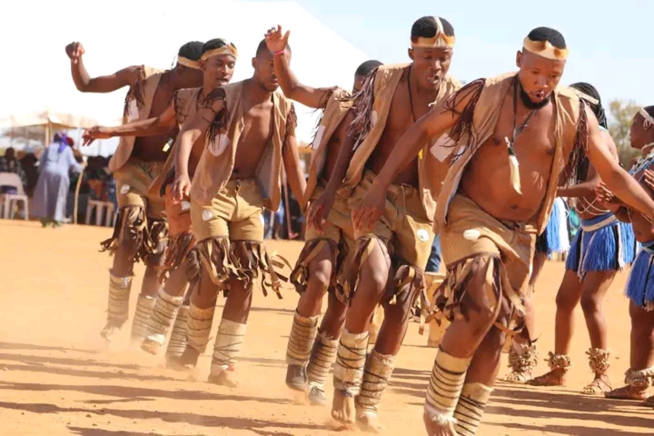 Dancers performing the traditional phatisi dance, Botswana