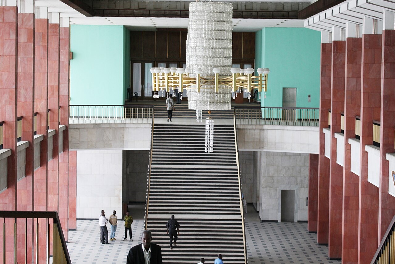 The interior of the Palais du Peuple in Kinshasa, Democratic Republic of the Congo