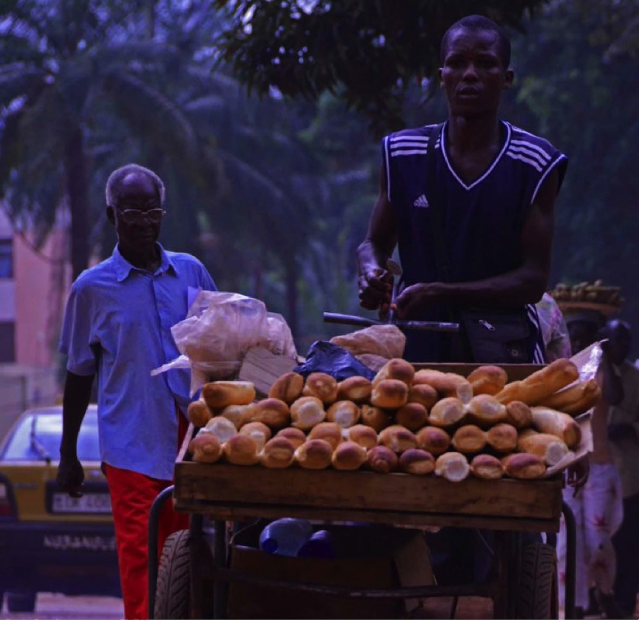 A bread trader at a market in Bangui, Central African Republic