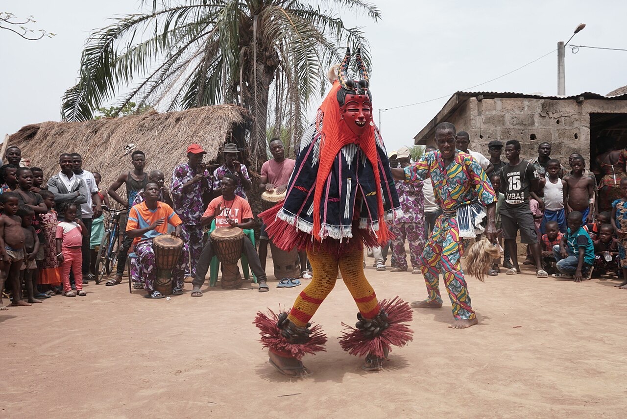 A dancer performing the Zaouli dance, Ivory Coast