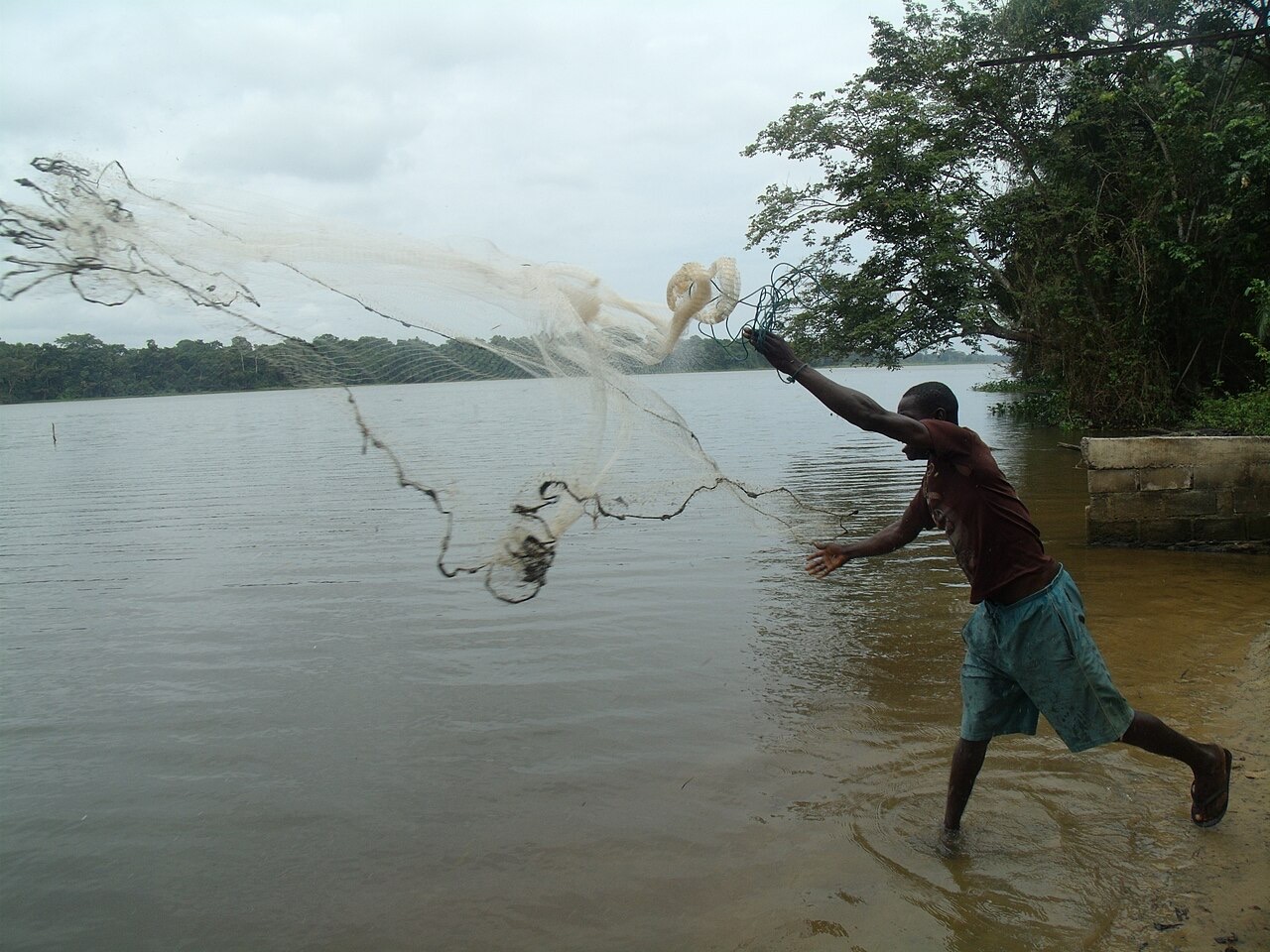 A fisherman on the Bandama River at Grand-Lahou, Ivory Coast