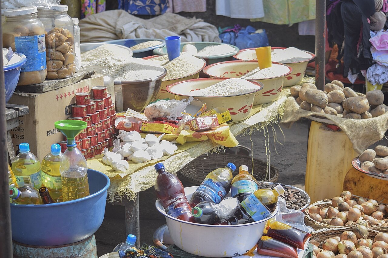 A food market stall, Sierra Leone