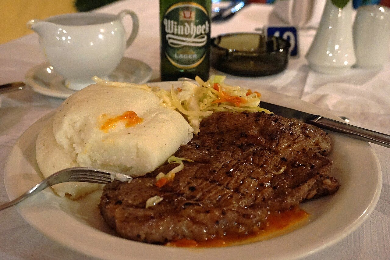 Nshima with beef relish in Chingola, Zambia