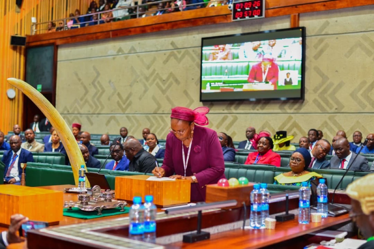 A speaker at the National Assembly Buildings in Lusaka, Zambia