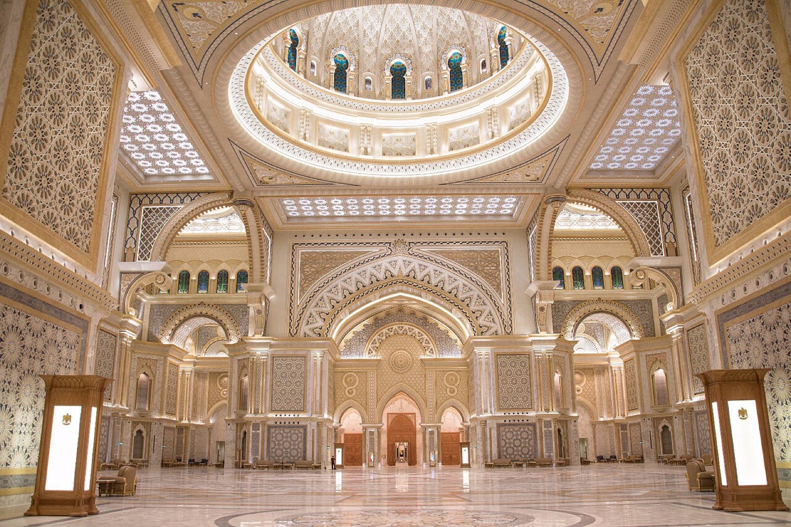 The great hall inside Qasr Al Watan in Abu Dhabi, United Arab Emirates