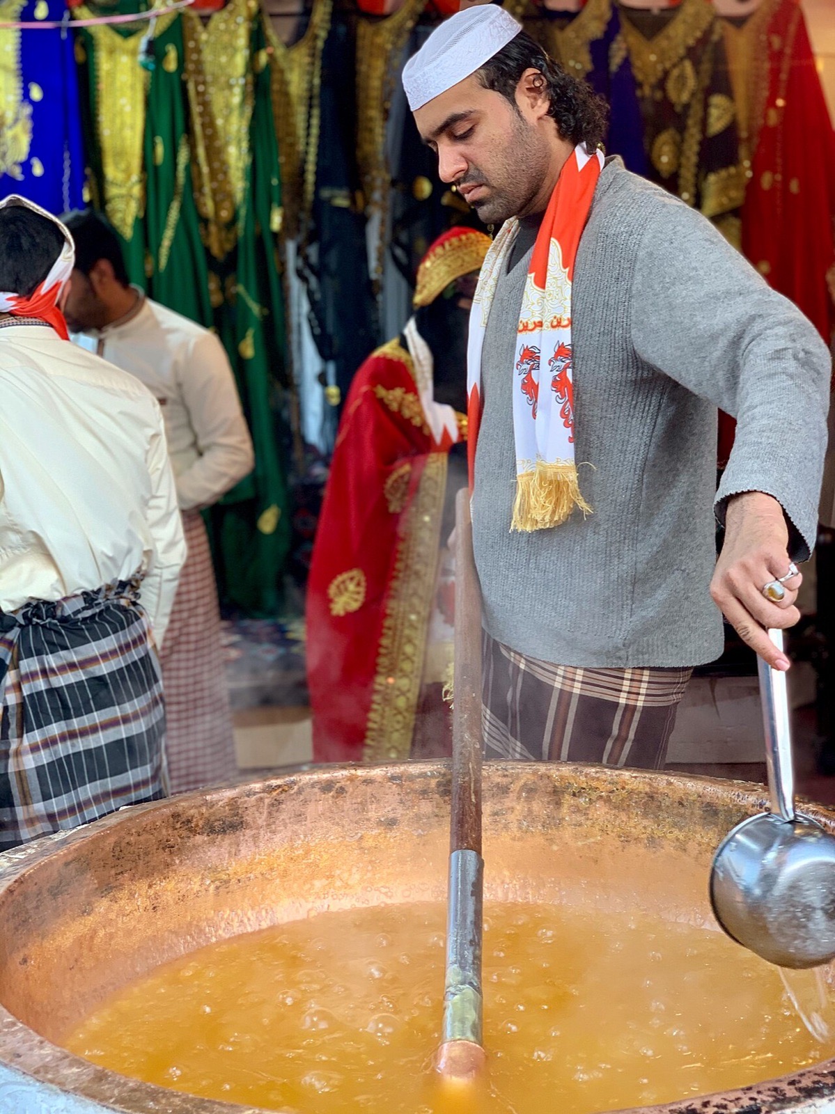 Bahraini halwa being prepared at a festival in Unaizah, Saudi Arabia
