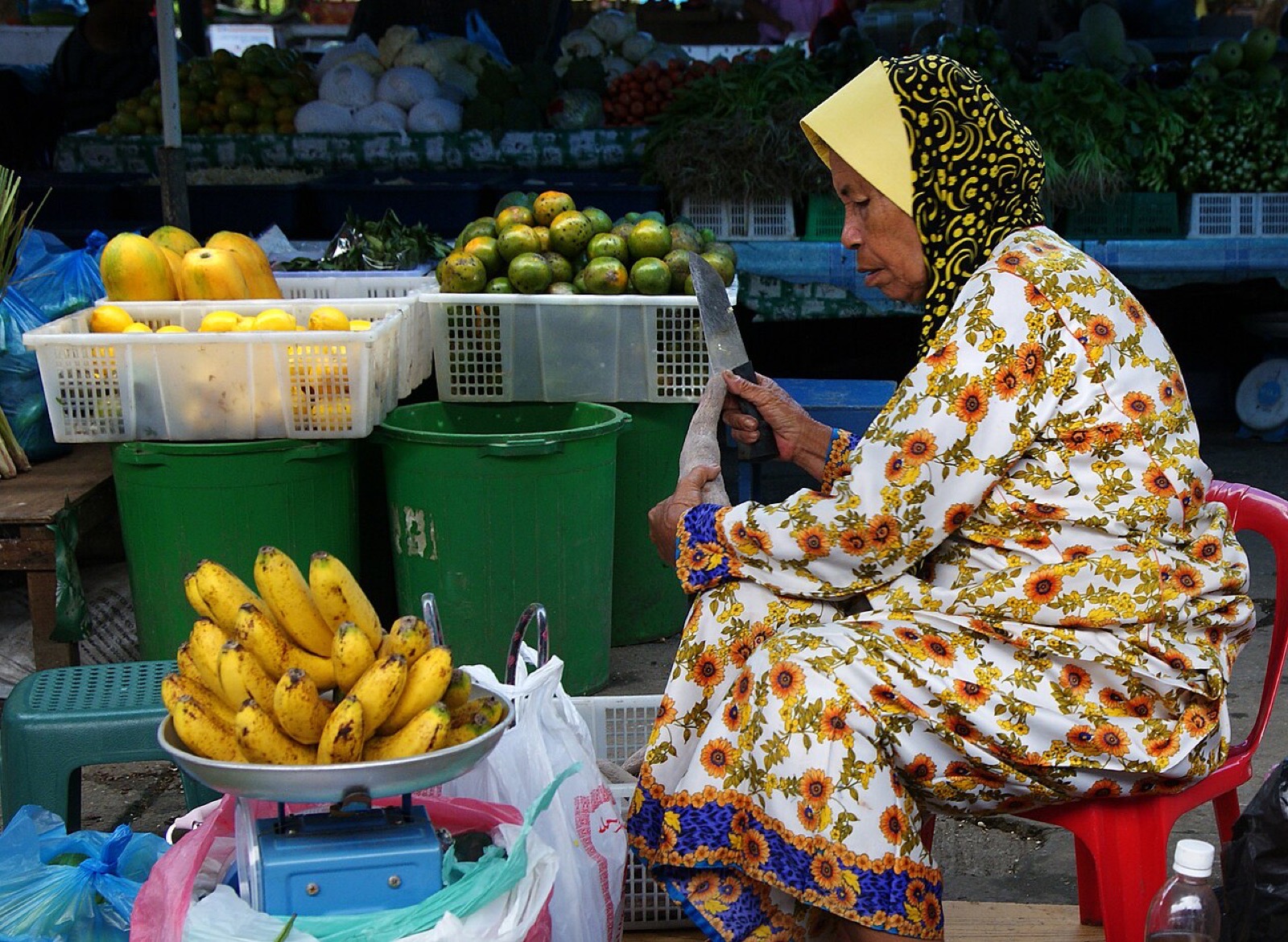 A fruit seller at a market in Bandar Seri Begawan, Brunei