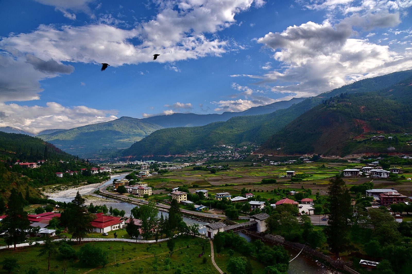 The Paro valley in Bhutan seen from above
