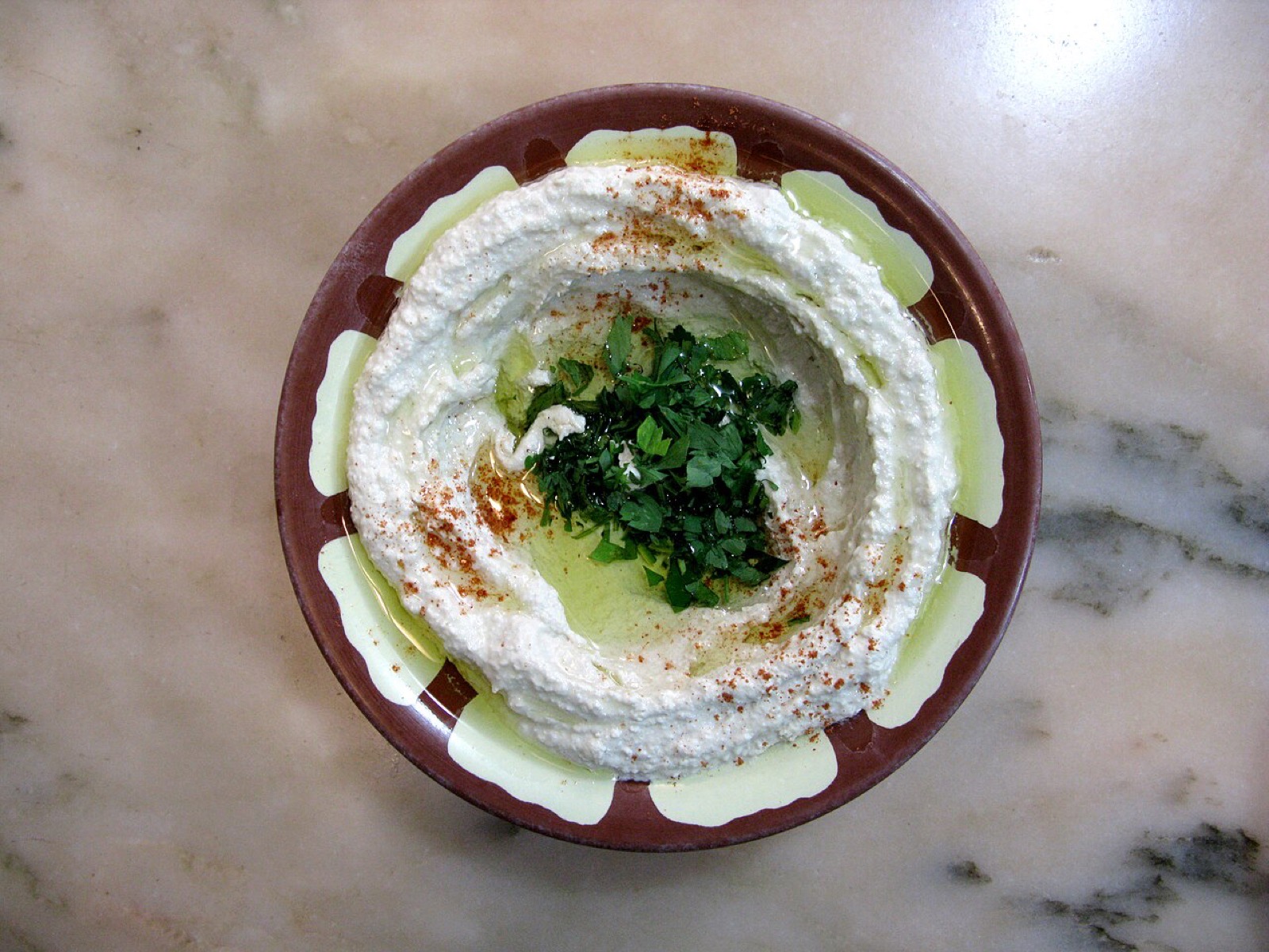 Hummus served in Baalbek, Lebanon