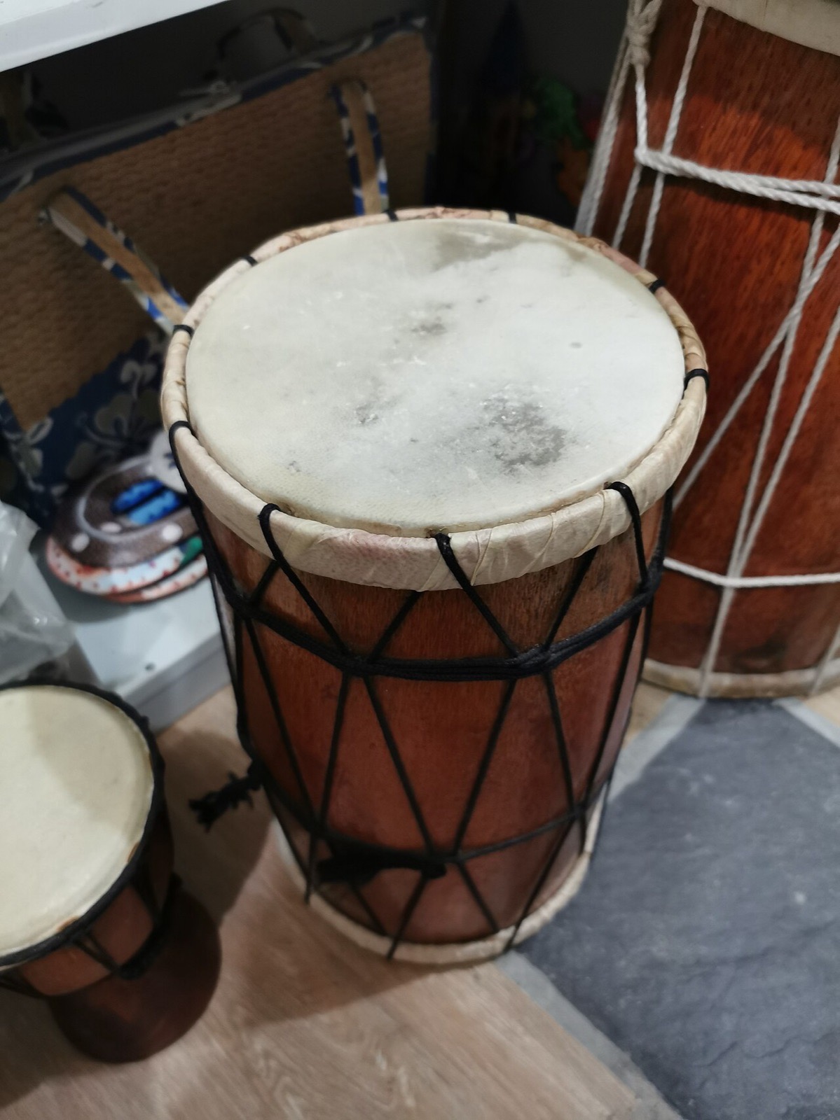 A traditional Maldivian bodu beru drum made from coconut wood