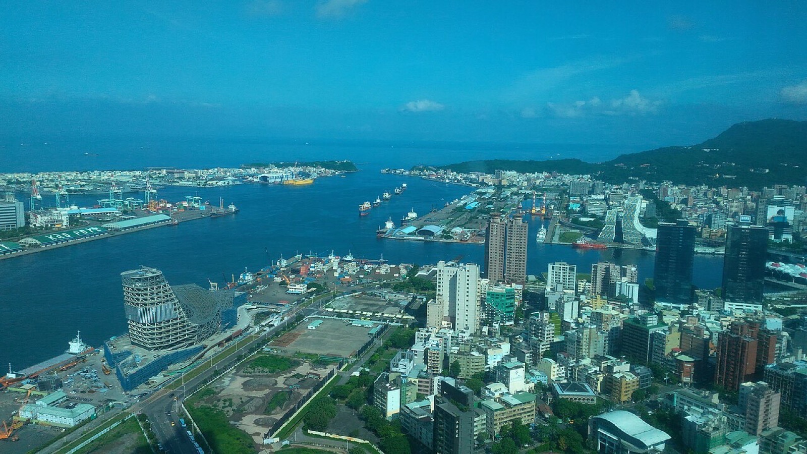 The port and city of Kaohsiung in Taiwan seen from above