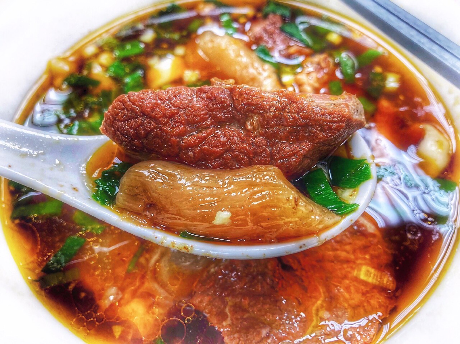 Beef noodle soup served at Muji Beef Noodles in Taipei, Taiwan