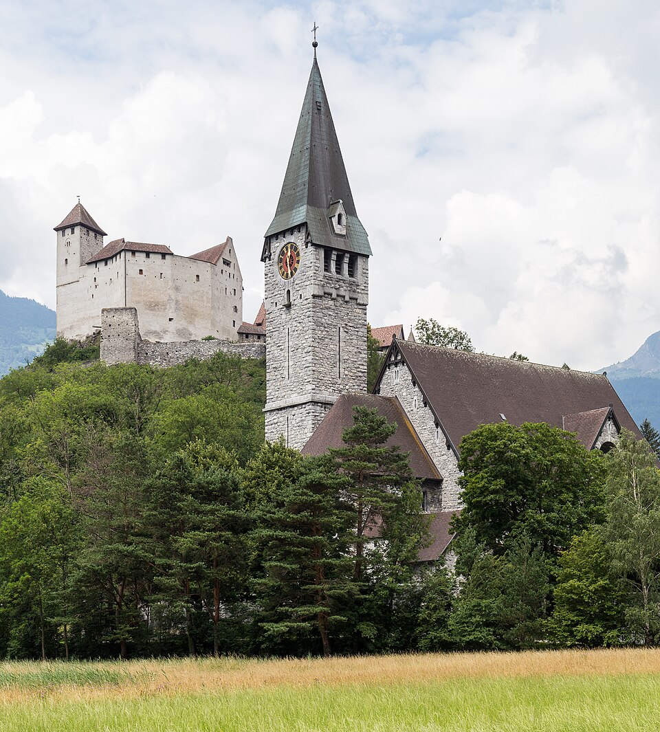 Gutenberg Castle and the church of Saint Nicholas above Balzers