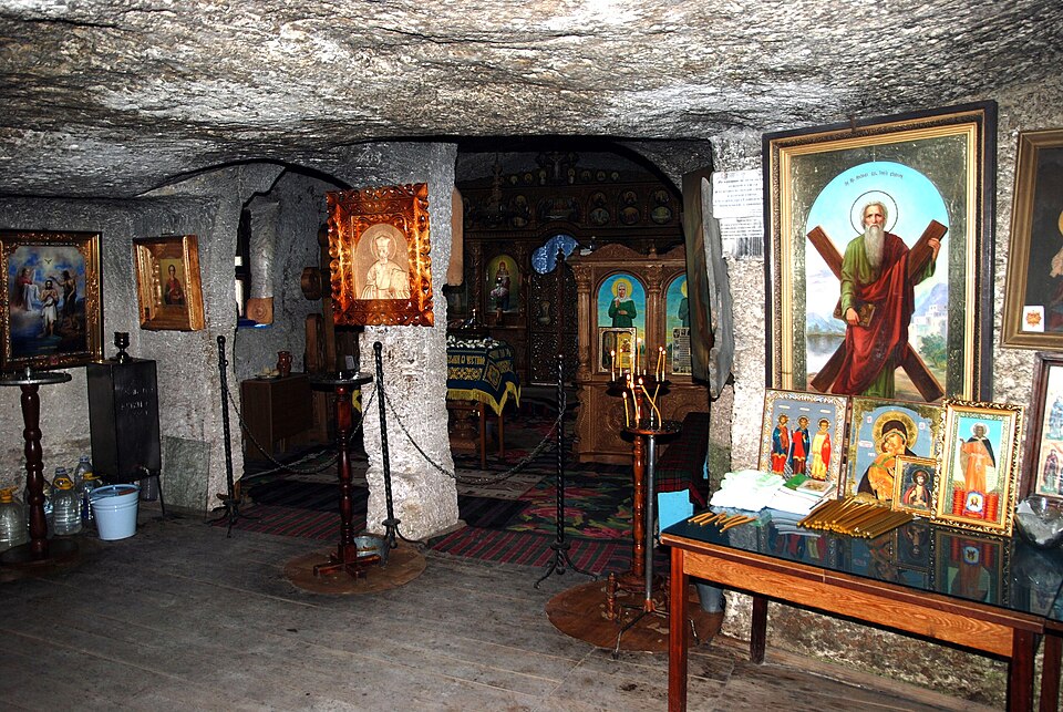 The interior of the cave monastery at Orheiul Vechi in Moldova