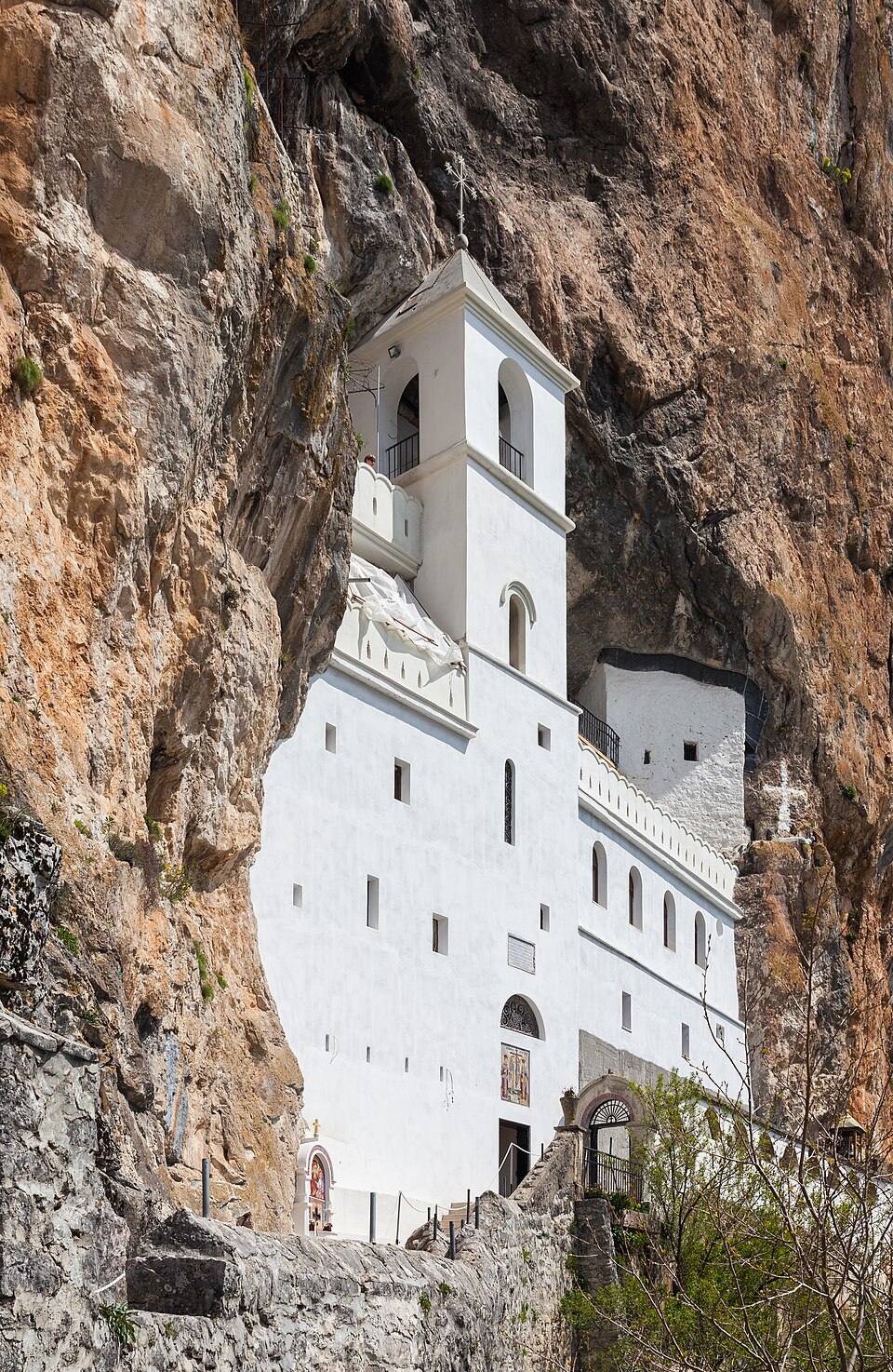 Ostrog Monastery built into a cliff in Montenegro