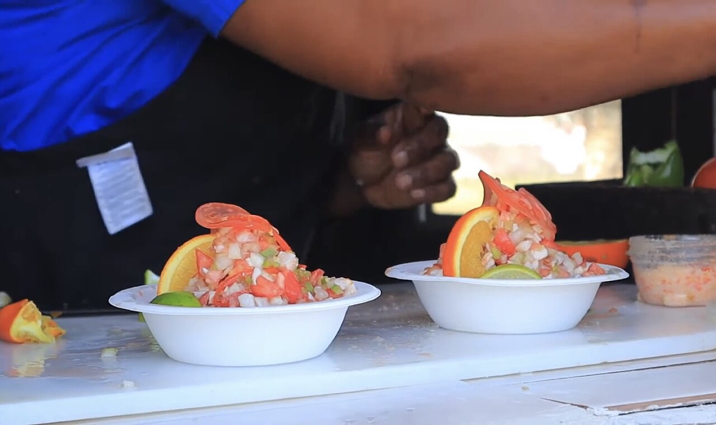 Conch salad being prepared in the Bahamas