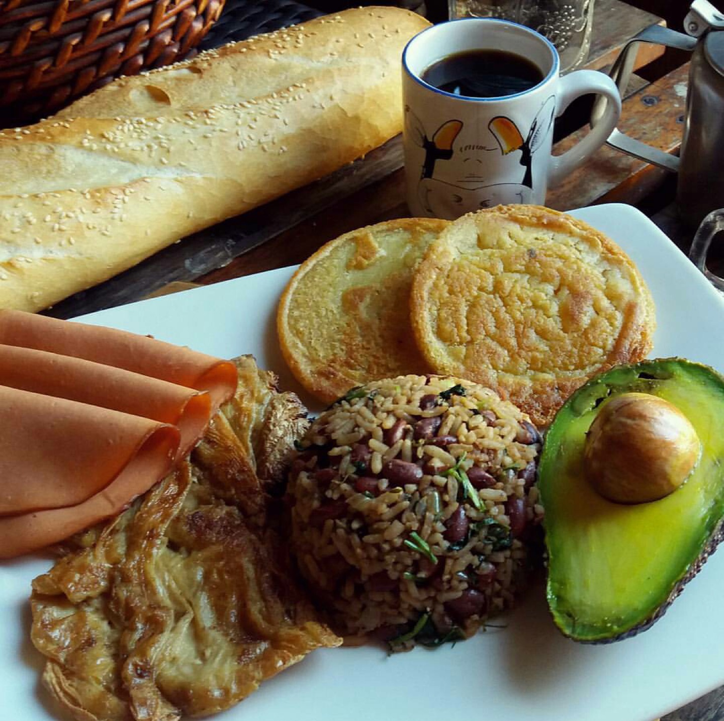 A Costa Rican breakfast with gallo pinto