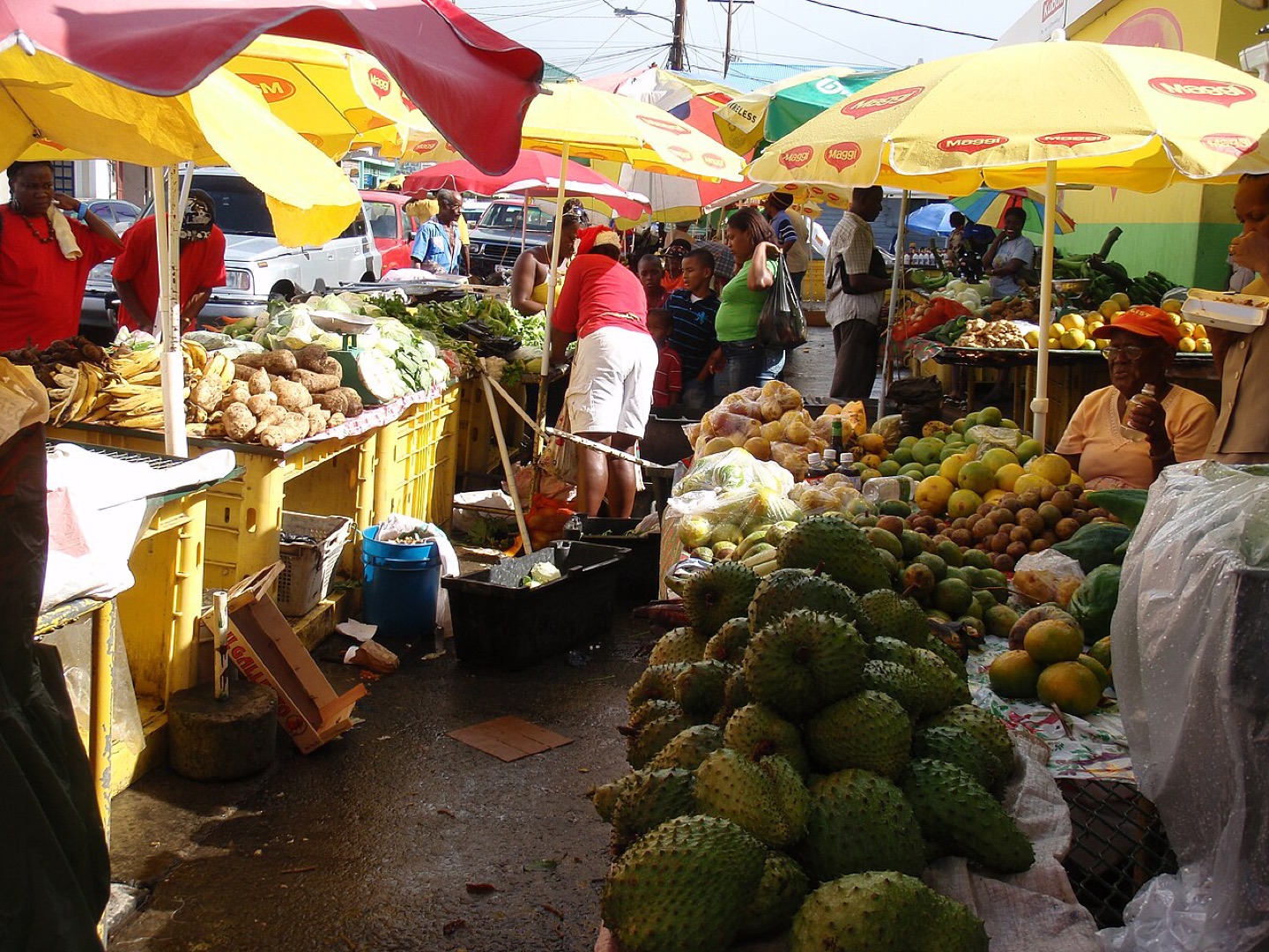 Produce for sale at a market in Roseau, Dominica