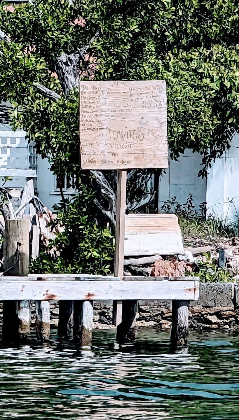 Lettering on a restaurant menu in Oak Ridge, Roatán, Honduras