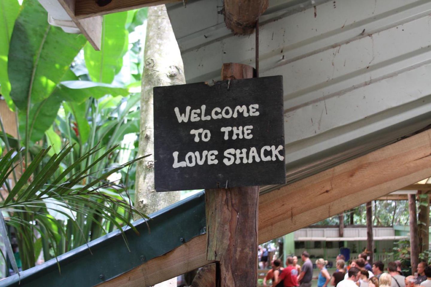 An English welcome sign at a zip line attraction in Saint Lucia
