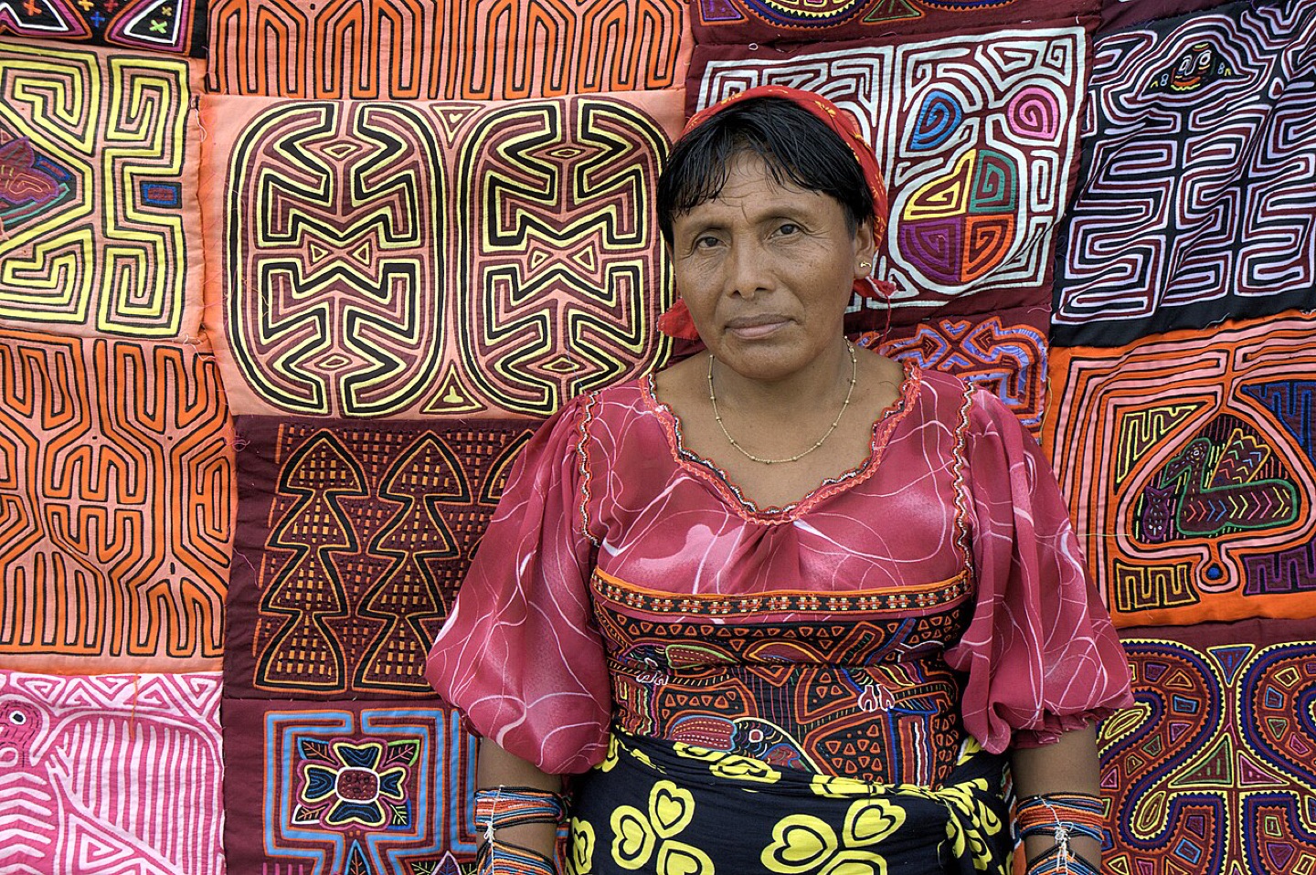 A Guna woman selling mola textiles in Panama